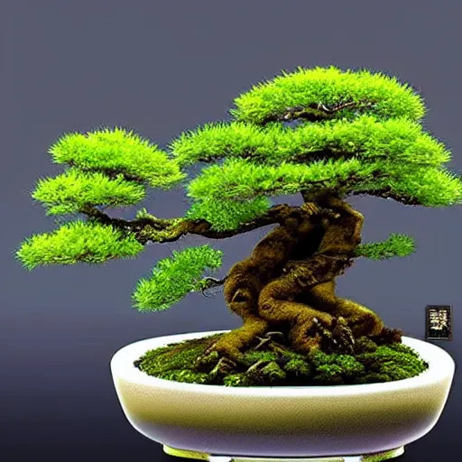Prompt: digital art of a miniature bonsai,diorama,waterfall,artstation,3D,cartoony,amazing,pretty,cool,google images
