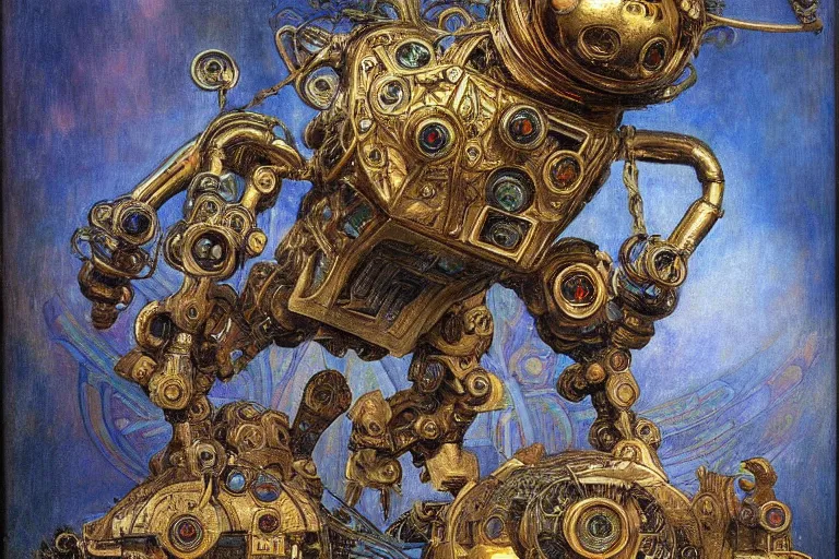 Image similar to ornate mechanical robot cat, by annie swynnerton and diego rivera and elihu vedder, symbolist, dramatic lighting, elaborate geometric ornament, art brut, soft cool colors, smooth, sharp focus, extremely detailed, adolf wolfli and ( donato giancola )