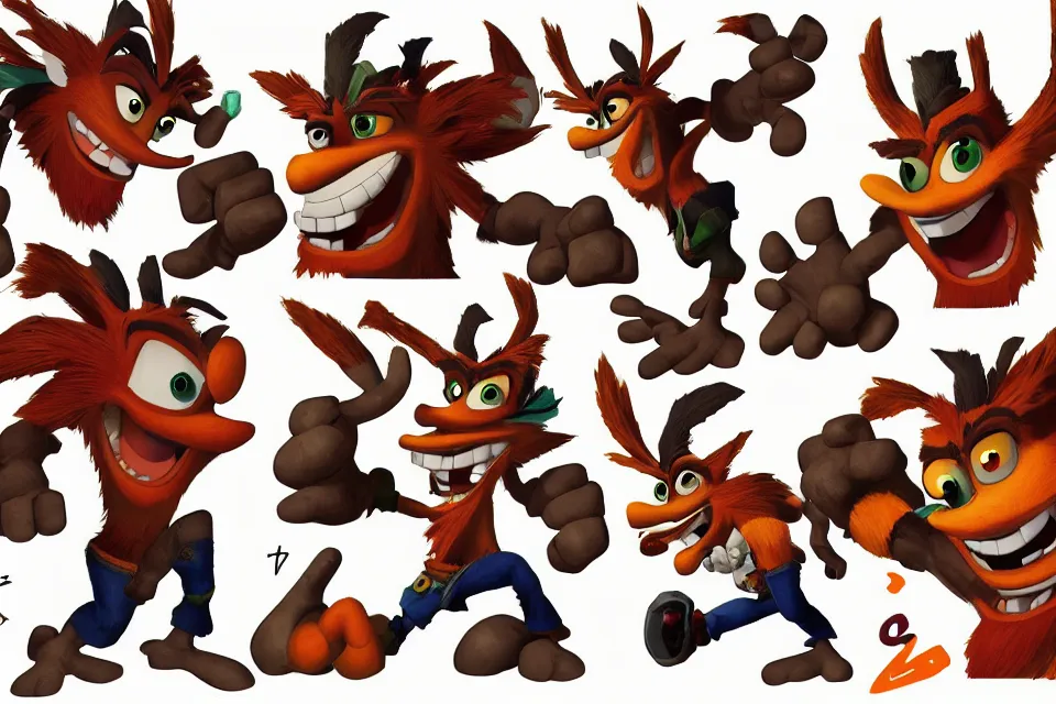 Image similar to concept sketches of crash bandicoot, micro detail