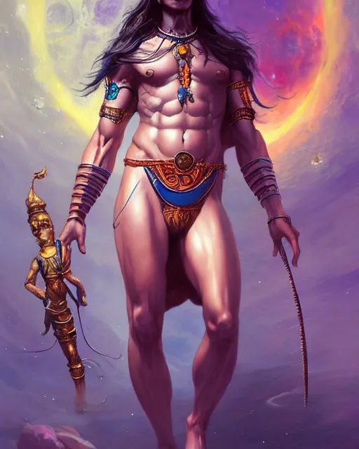 Image similar to full body portrait of Lord Shiva in Outer Space by Stanley Artgerm Lau, WLOP, Rossdraws, frank frazetta, Andrei Riabovitchev, Marc Simonetti, tranding on artstation