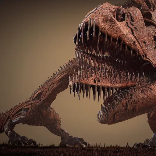 Image similar to a t-rex made out of rusty gears, octane render, 3D