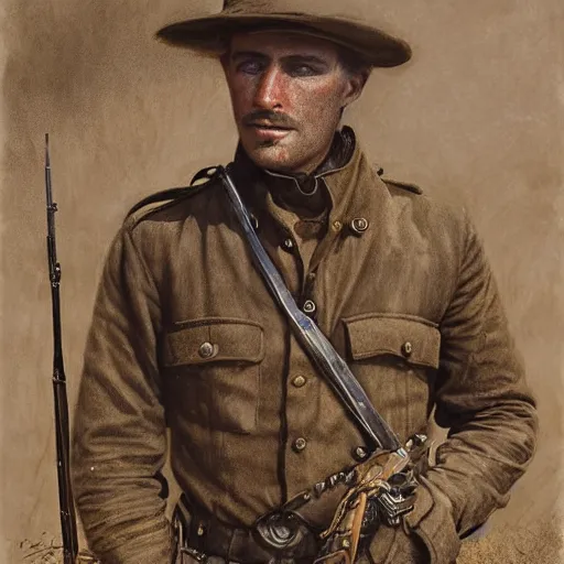 Prompt: a detailed photorealistic sepia - toned color portrait painting of a 1 9 1 7 worried clean - shaven british lieutenant in field gear in north arabia, ultra realistic, intricate details, atmospheric, dark, brooding, highly detailed, by clyde caldwell