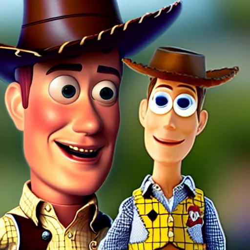 Image similar to tom hanks meeting woody from toy story in 2019