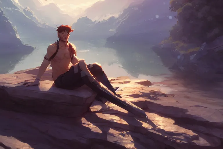 Image similar to king sitting on his obsidian throne, single subject, scenic full shot, ambient lighting, detailed face, by makoto shinkai, stanley artgerm lau, wlop, rossdraws