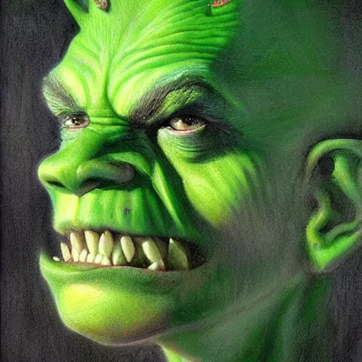 Image similar to character portrait of a green orc female, light green tone beautiful face by jeff legg