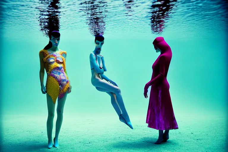 Prompt: fashion editorial photography in an underwater world inspired by jean giraud moebius