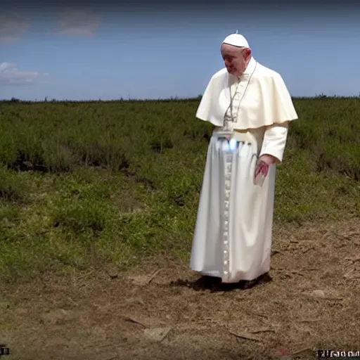 Prompt: the pope on trail cam footage