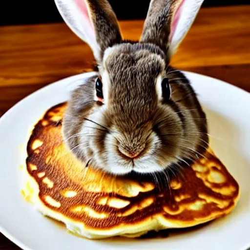 Image similar to A rabbit with a pancake on its head