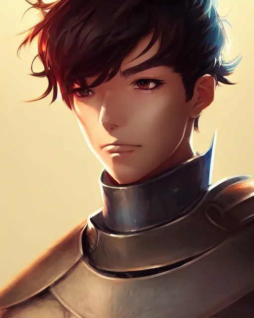 Image similar to portrait of a male knight, street clothes, fantasy, face like ester exposito, blonde shinkai makoto studio ghibli studio key hideaki anno sakimichan stanley artgerm lau rossdraws james jean marc simonetti elegant highly detailed digital painting artstation pixiv