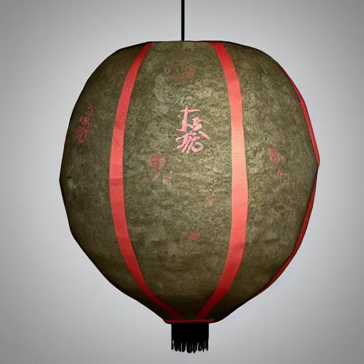 Image similar to A hanging ancient Japanese paper lantern, prop concept art design ,artstation. 3D Model render in maya，C4D. detail