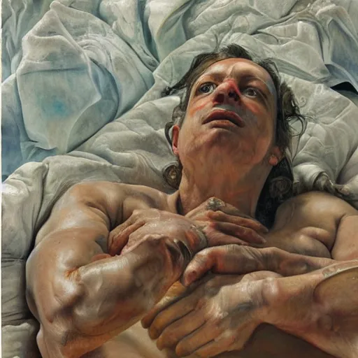 Image similar to high quality high detail painting by lucian freud and jenny saville, hd, loose, turquoise