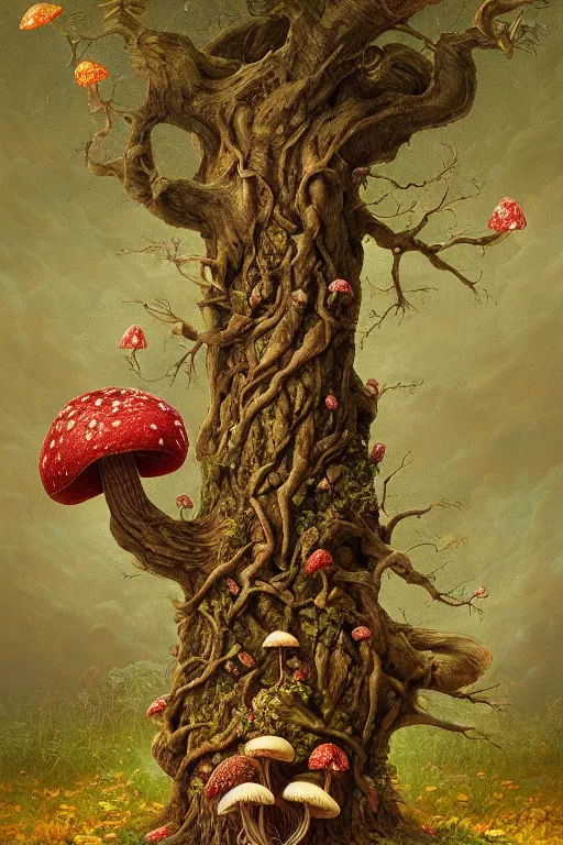 Image similar to a beautiful digital illustration painting of a detailed fantasy tree trunk and roots, mushroom, flowers by benoit b. mandelbrot, steven belledin, martin johnson heade, lee madgwick, caspar david friedrich, and david rios ferreira. 8 k resolution trending on artstation concept art digital illustration