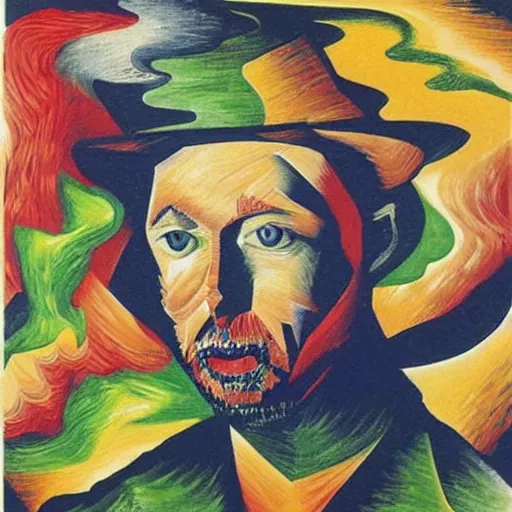 Prompt: Thom Yorke during a picnic in the style of Umberto Boccioni.