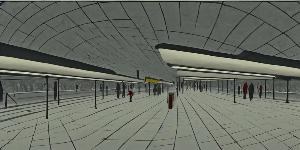 Image similar to Subway station, by Jeff A. Menges, By Mike Kemp and Vito Akensi Ludwig Mies van Der Rohe, Matte Painting, Art Station Trends H 576