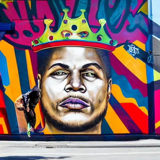Prompt: king von as hyperrealistic content picture, justify content center, mural and graffiti