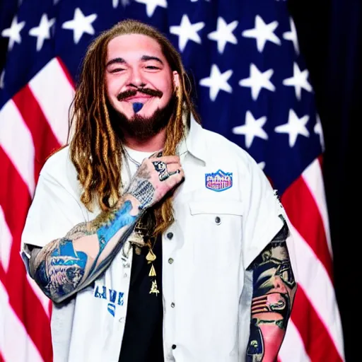 Prompt: Post Malone is elected president of the United States, photograph via The White House photographer