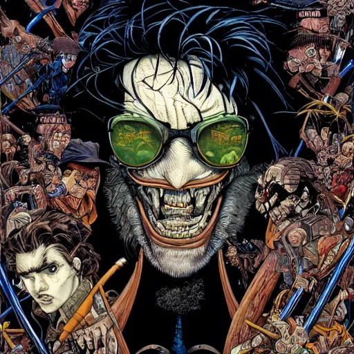 Image similar to portrait of crazy casey jones, symmetrical, by yoichi hatakenaka, masamune shirow, josan gonzales and dan mumford, ayami kojima, takato yamamoto, barclay shaw, karol bak, yukito kishiro