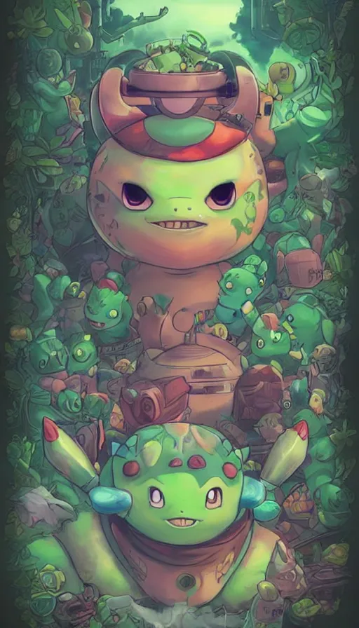 Image similar to lofi BioPunk Pokemon Bulbasaur portrait Pixar style by Tristan Eaton_Stanley Artgerm and Tom Bagshaw,