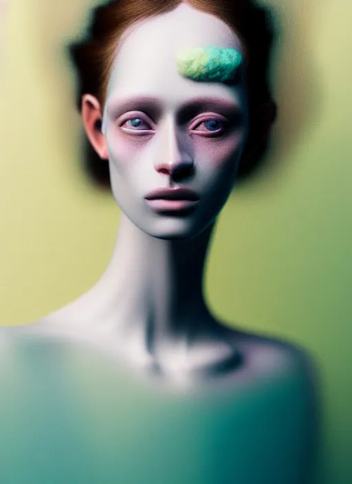 Prompt: Kodak Portra 400, 8K, soft light, volumetric lighting, highly detailed, fine art portrait photography in style of Paolo Roversi , britt marling face 3/4 morphing with soft pastel colors tropical fishes, metamorphosis complex 3d render , 150 mm lens, soft blur background, bust with intricate details, elegant, hyper realistic, ultra detailed, octane render, etheric, outworldly colours, emotionally evoking, head in focus, fantasy, ornamental, intricate, elegant, 8K, soft light, volumetric underwater lighting, highly detailed, Refined, Highly Detailed, soft lighting colors scheme, fine art photography, Hyper realistic, photo realistic