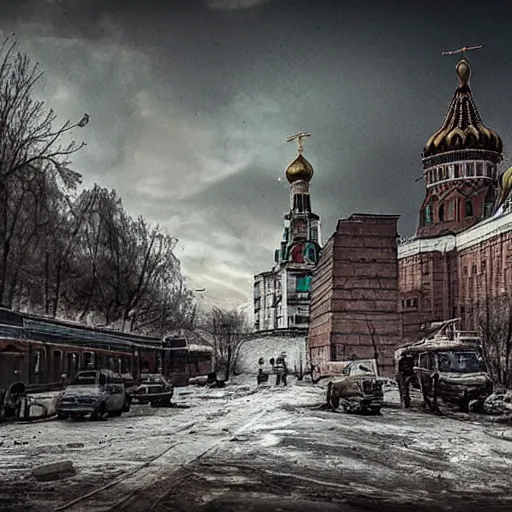 Image similar to post apocalyptic Moscow, extreme details