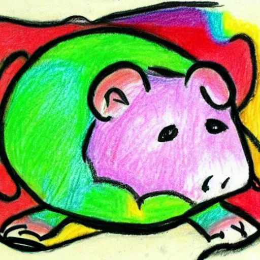 Image similar to a crayon drawing, made by an opossum, low quality low skill toddler's drawing.