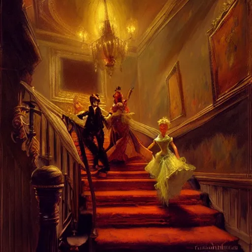 Prompt: inside the haunted mansion. highly detailed painting by gaston bussiere, craig mullins, j. c. leyendecker 8 k