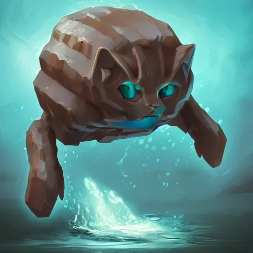 Image similar to water cat golem, digital art, trending on artstation