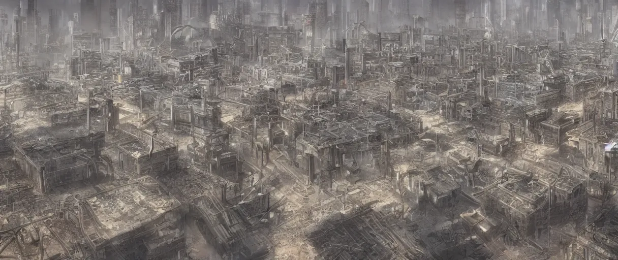 Image similar to dystopian city surrounded by large gates