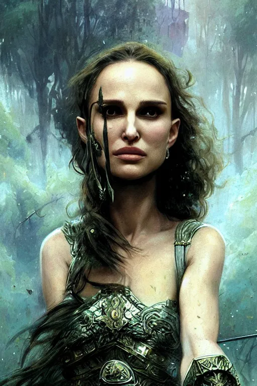 Image similar to natalie portman, legendary warrior, heroic, lord of the rings, tattoos, decorative ornaments, battle armor, by carl spitzweg, ismail inceoglu, vdragan bibin, hans thoma, greg rutkowski, alexandros pyromallis, perfect face, fine details, realistic shading photorealism