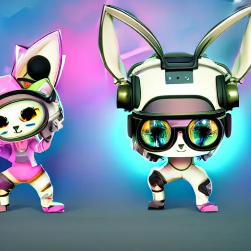 Prompt: !dream fortnite poster of chibi kittens wearing cyberpunk headphones and shades, stylized, anime, art by takeshi murakami, pixar renderman