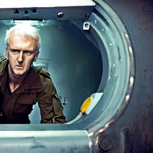 Prompt: James Cameron movie, inside a nuclear submarine, the crew fight to keep the hatch door closed as zombies try to break through