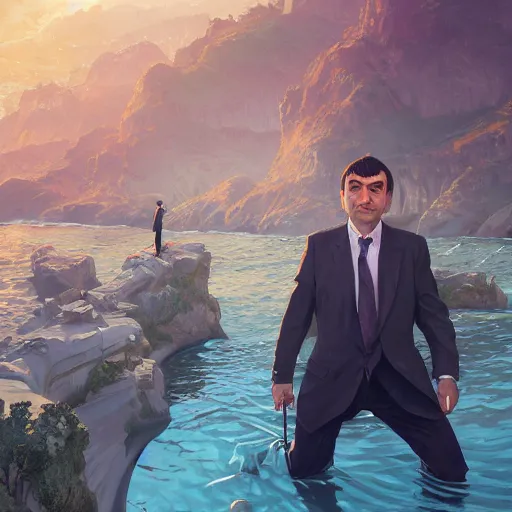 Image similar to highly detailed portrait, mr. bean in gta v, stephen bliss, unreal engine, fantasy art by greg rutkowski, loish, rhads, ferdinand knab, makoto shinkai and lois van baarle, ilya kuvshinov, rossdraws, tom bagshaw, global illumination, radiant light, detailed and intricate environment