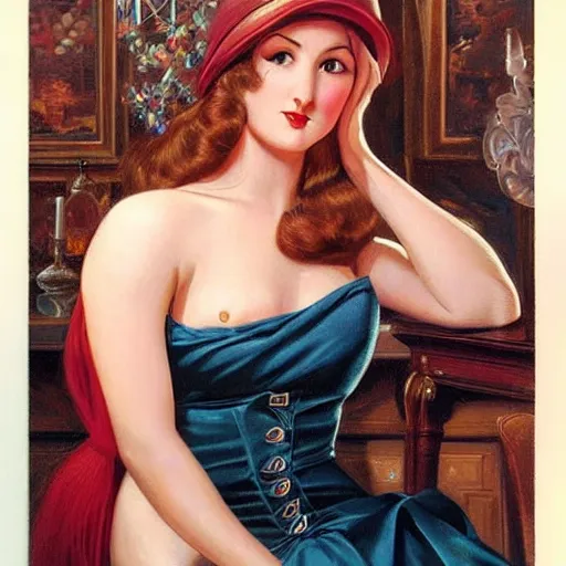 Prompt: woman, long hair, ultra detailed, by greg hildebrandt fancy 1 9 century oil painting high quality clothed in fancy garb in pin up style