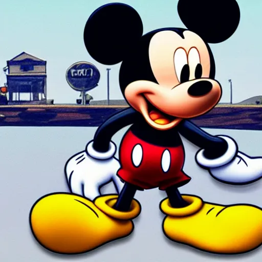Prompt: mickey mouse in gta 5 cover art style