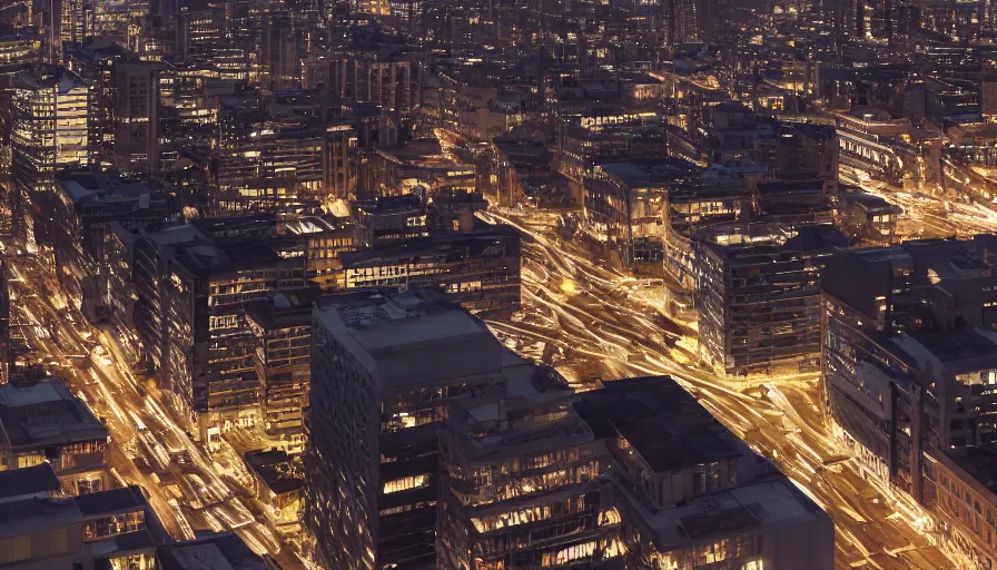 Prompt: view of a city from the top of a building at night, glowing stars, shooting star, dramatic lighting, 8k uhd, award winning, octane render, unreal engine