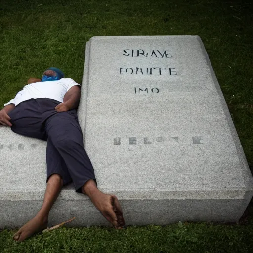 Image similar to a man sleeping on top of his future grave