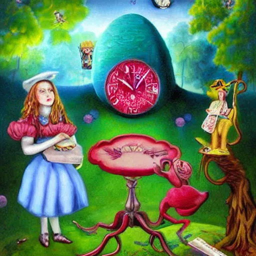Prompt: Alice in wonderland surreal painting