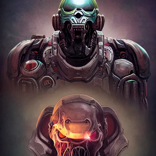 Image similar to sci - fi, undead cyborg head, doom eternal, baboon