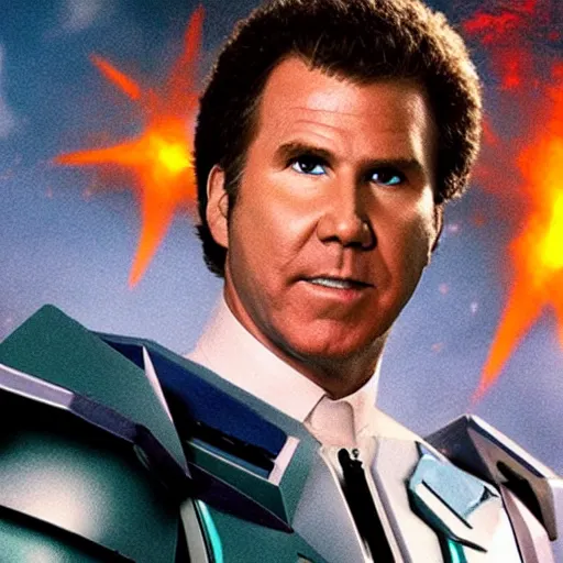 Image similar to will ferrell wearing a gundam suit, live action film