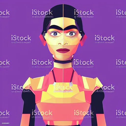 Image similar to vector art of a futuristic corpoate cyborg woman from india smirking, low poly, vector art