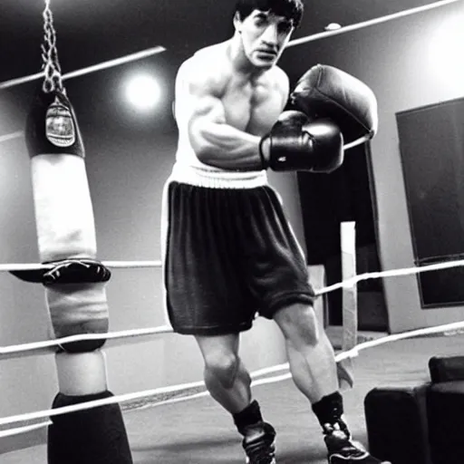 Image similar to rocky balboa training to play playstation