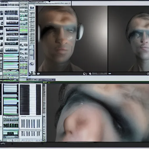 Image similar to photorealistic portrait of a real alien playing with maxmsp