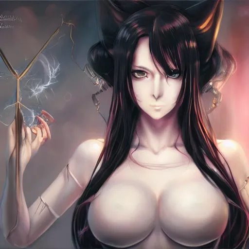 Prompt: Gorgeous and beautiful grown up anime women as a evil witch with pale white skin casting a spell , open robotic eyes , artstation , 4K , Highly detailed , high quality , dramatic lighting , drawn by someone who can actually draw something dingsda , elegant, highly detailed, centered, digital painting, artstation, concept art, artgerm, donato giancola, Joseph Christian Leyendecker, WLOP, Boris Vallejo, Artgerm