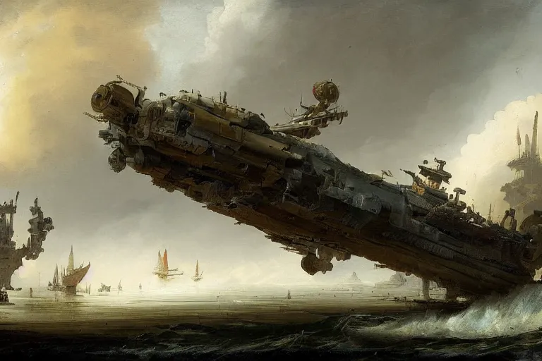 Image similar to painting starship landing by hubert robert very very detailed cinematic