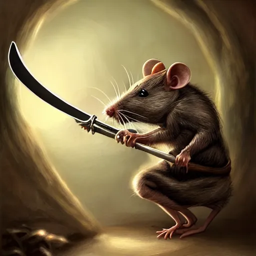 Image similar to antropomorphic rat character buying a sword made out of bone from a trader rat, fantasy art, digital art, fantasy art, matte painting