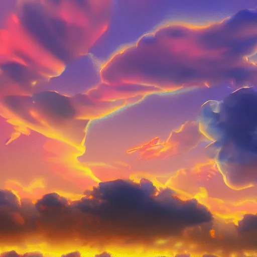 Image similar to burning clouds, falling, 4k, post-processing, very very detailed, artstation, cute