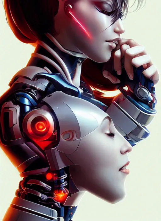 Image similar to portrait of a cyborg woman who turns her head to the ((((((right))))) left+140 (((((up))))) (((((down))))) by Artgerm,eyes closed , biomechanical, hyper detailled, trending on artstation