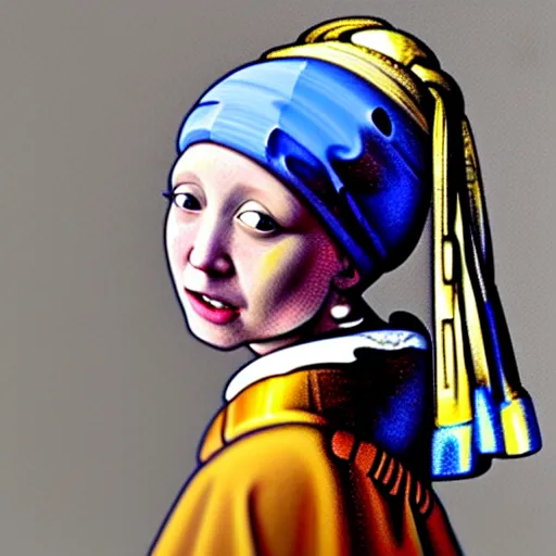 Image similar to painting of the girl with the pearl earring as a teletubbies, in the style of johannes vermeer