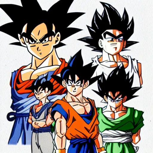 Prompt: Goku and the dragon ball character drawn by the studio ghibli art style