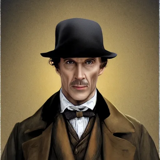 Image similar to sherlock holmes in a deerstalker hat in the style of james c. christensen